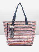 PRIMROSE Multicoloured Striped Canvas Tote Bag with Tassel Detail